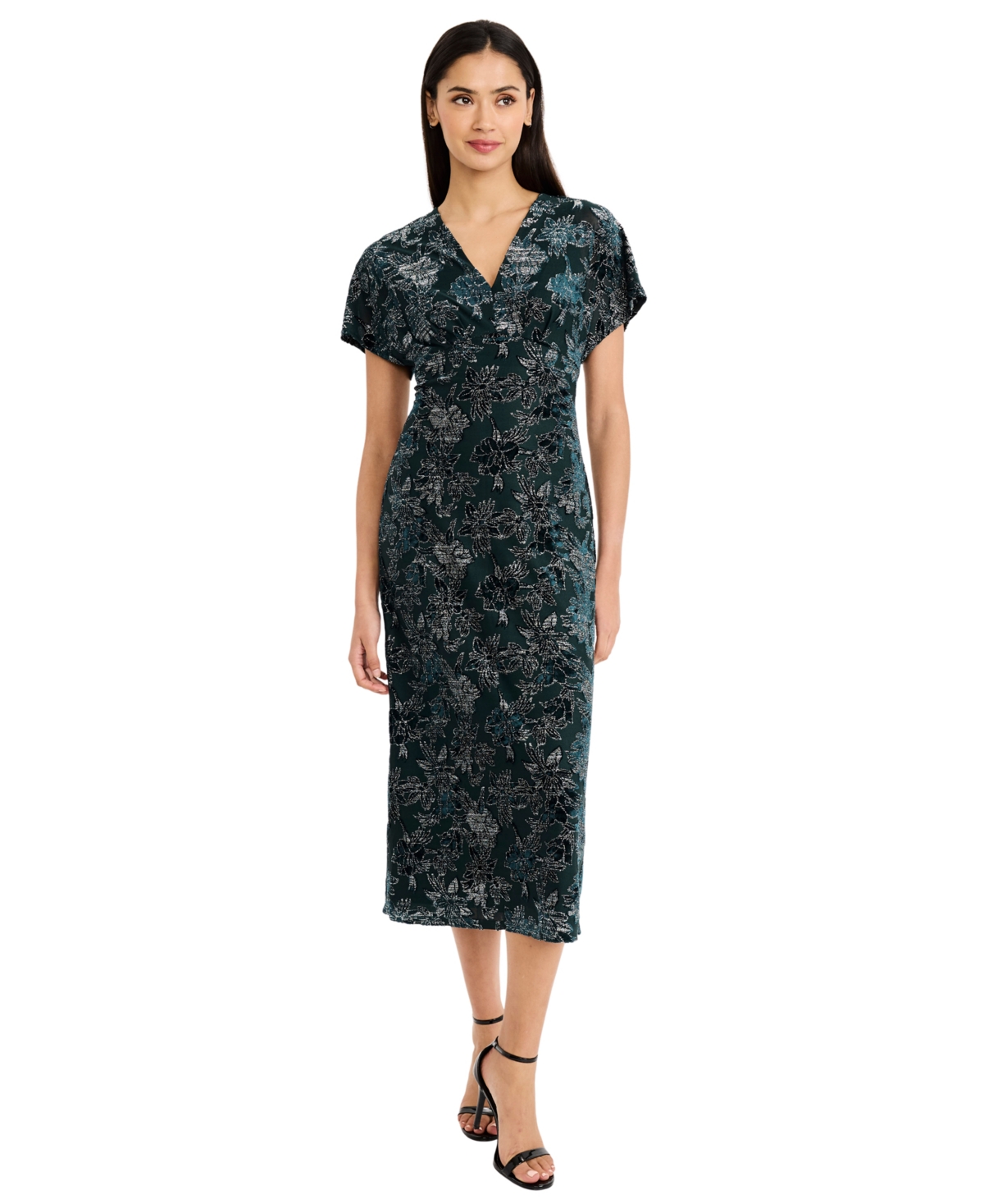 Maggy London Women’s Floral A-Line Midi V-Neck Dress – Green Maggy London Women’s Floral A-Line Midi V-Neck Dress – Green