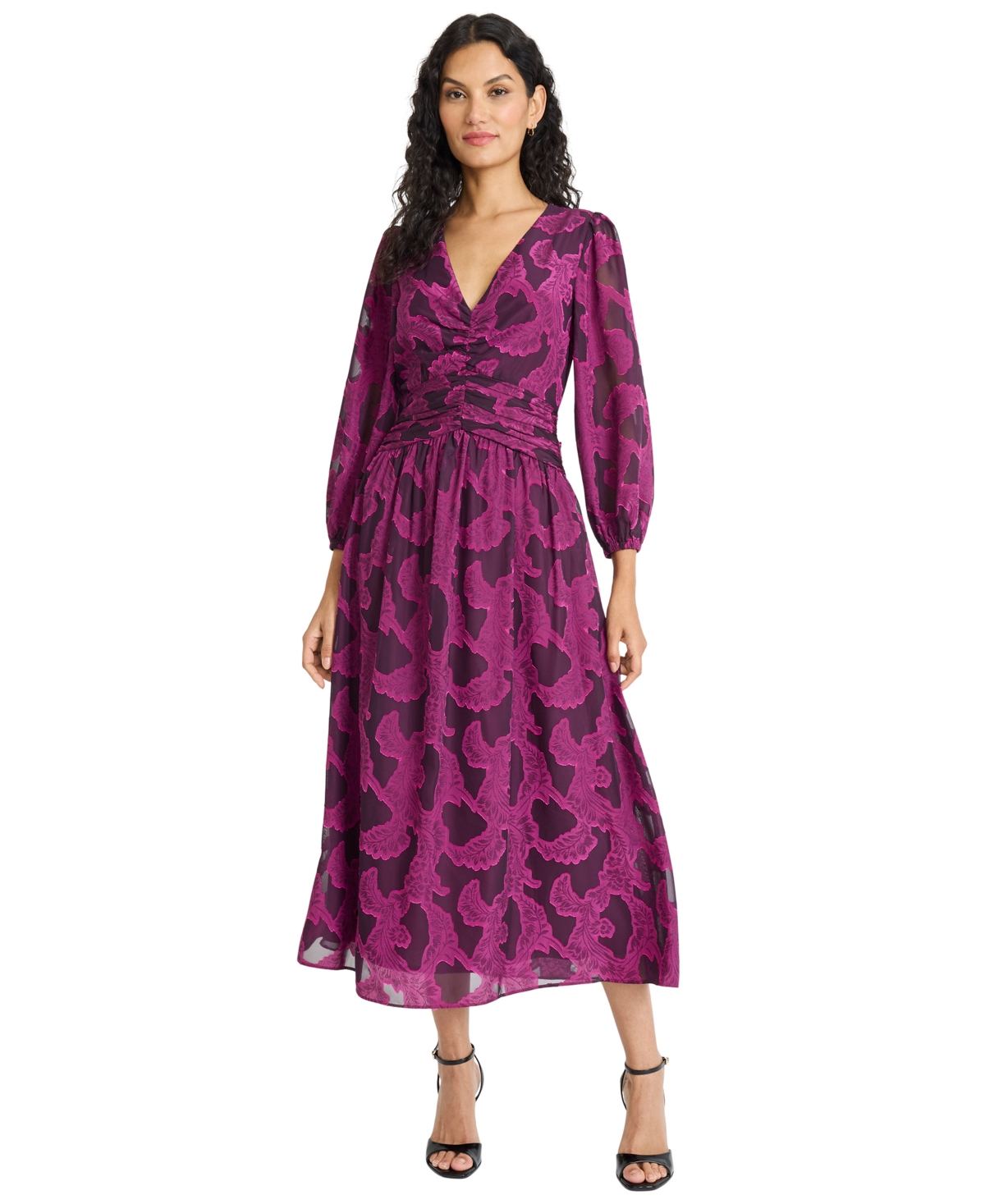 Maggy London Women’s Long-Sleeve Midi Dress – Magenta Maggy London Women’s Long-Sleeve Midi Dress – Magenta