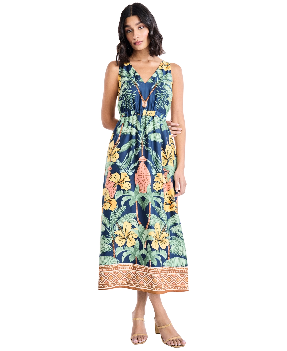 Maggy London Women’s Sleeveless Printed Midi Dress – Green/Banana