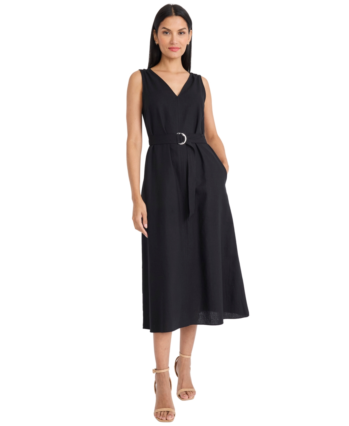 Maggy London Women’s Sleeveless Tie Belt Midi Dress – Black Maggy London Women’s Sleeveless Tie Belt Midi Dress – Black