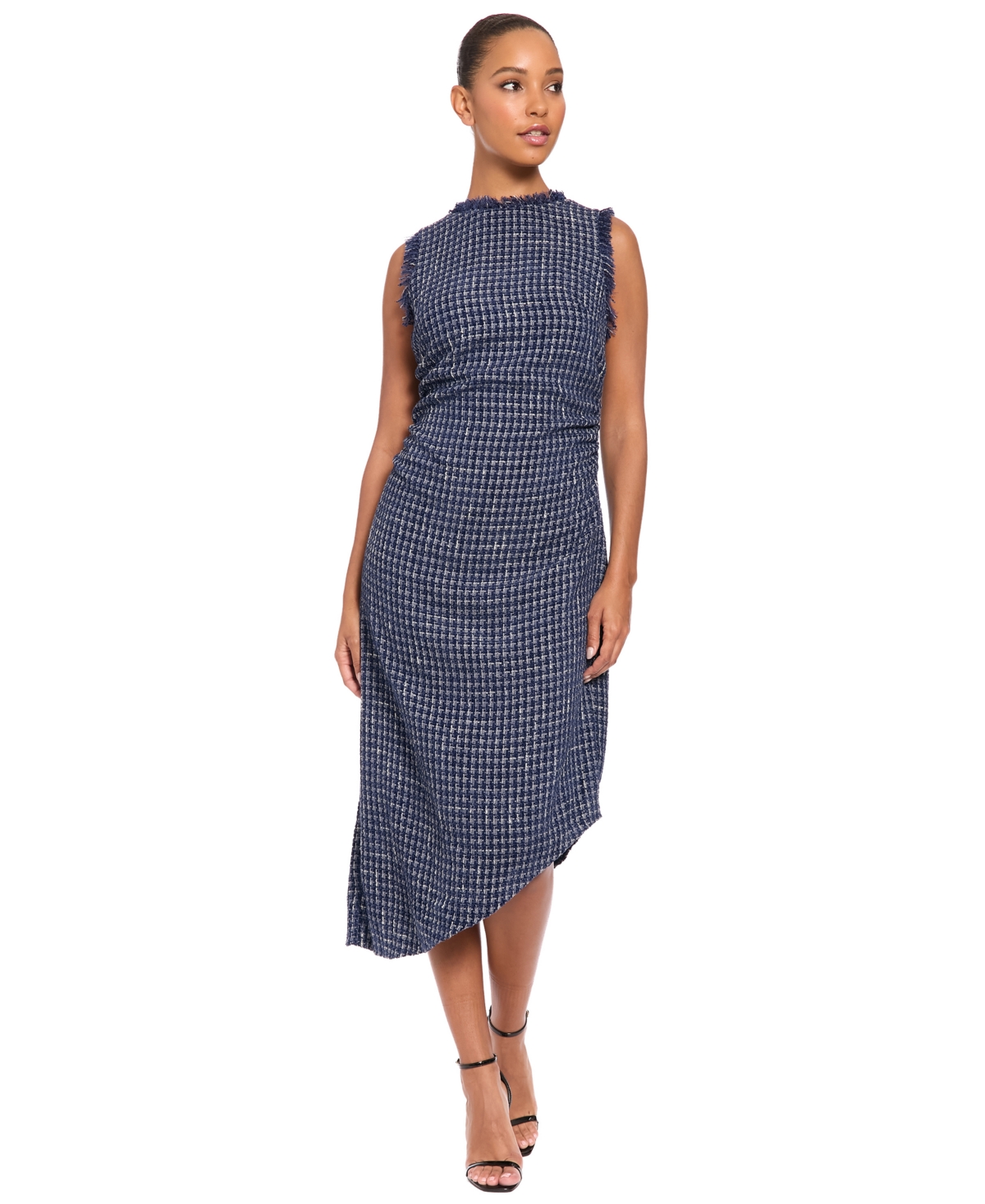 Maggy London Women’s Tweed Sleeveless Asymmetrical-Hem Dress – Navy Maggy London Women’s Tweed Sleeveless Asymmetrical-Hem Dress – Navy