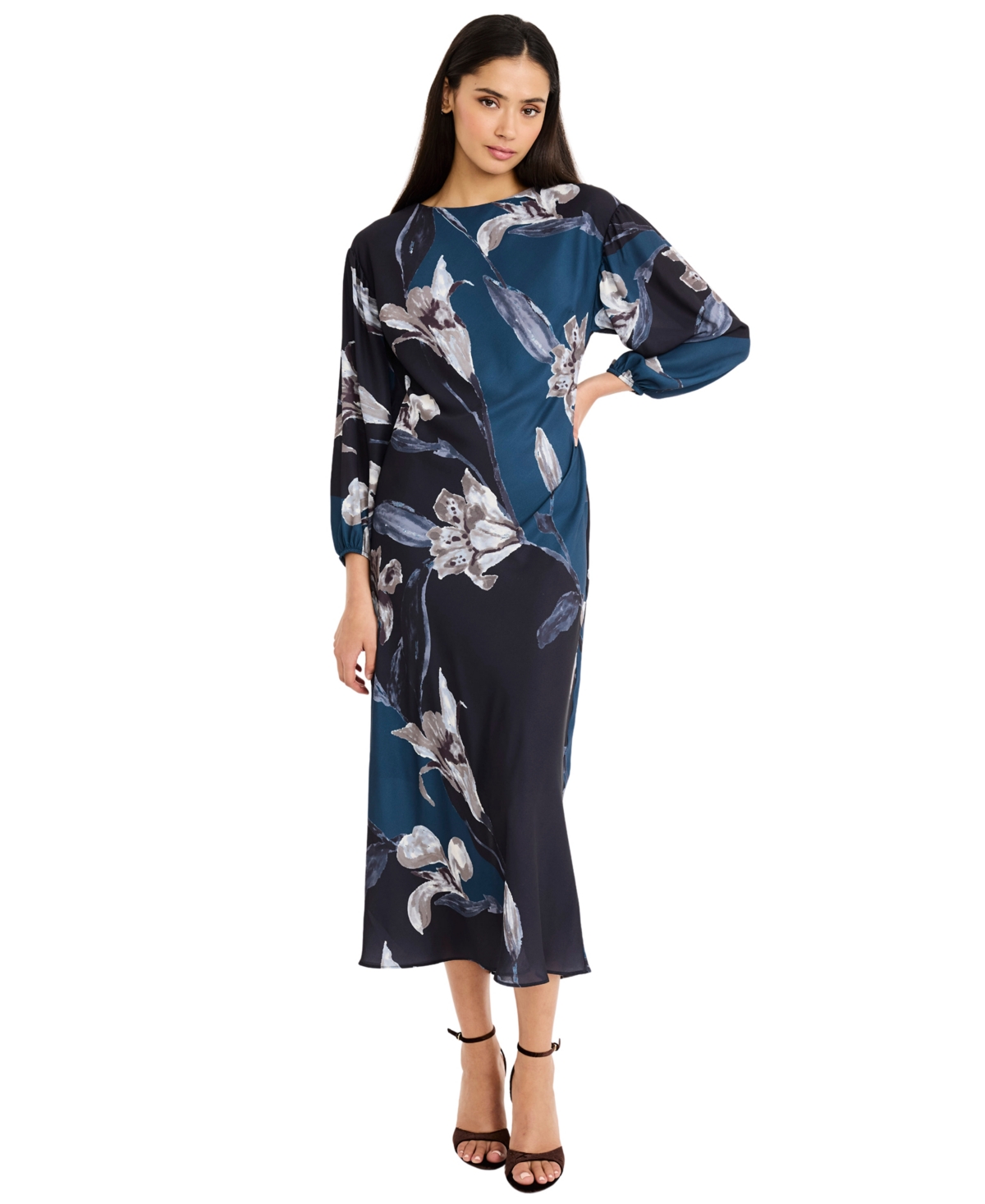 Maggy London Women’s Vielle Long-Sleeve Floral-Print Midi Dress – Dusk Blue/Midnight Navy Maggy London Women’s Vielle Long-Sleeve Floral-Print Midi Dress – Dusk Blue/Midnight Navy