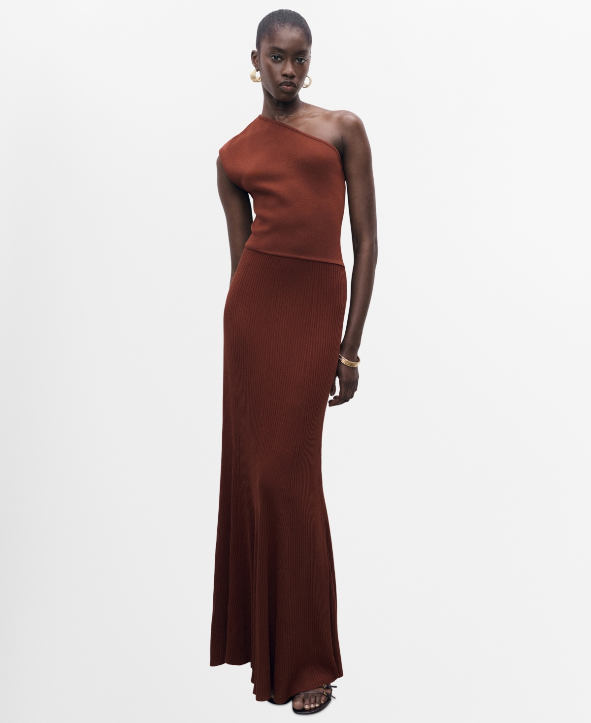 Mango Women’s Asymmetrical Combined-Knit Dress – Russet Mango Women’s Asymmetrical Combined-Knit Dress – Russet