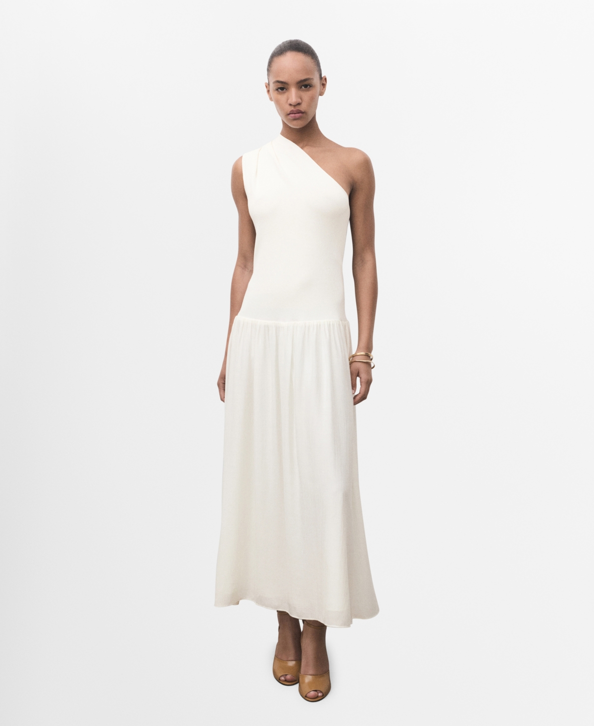 Mango Women’s Asymmetrical Combined Knitted Dress – Ecru Mango Women’s Asymmetrical Combined Knitted Dress – Ecru