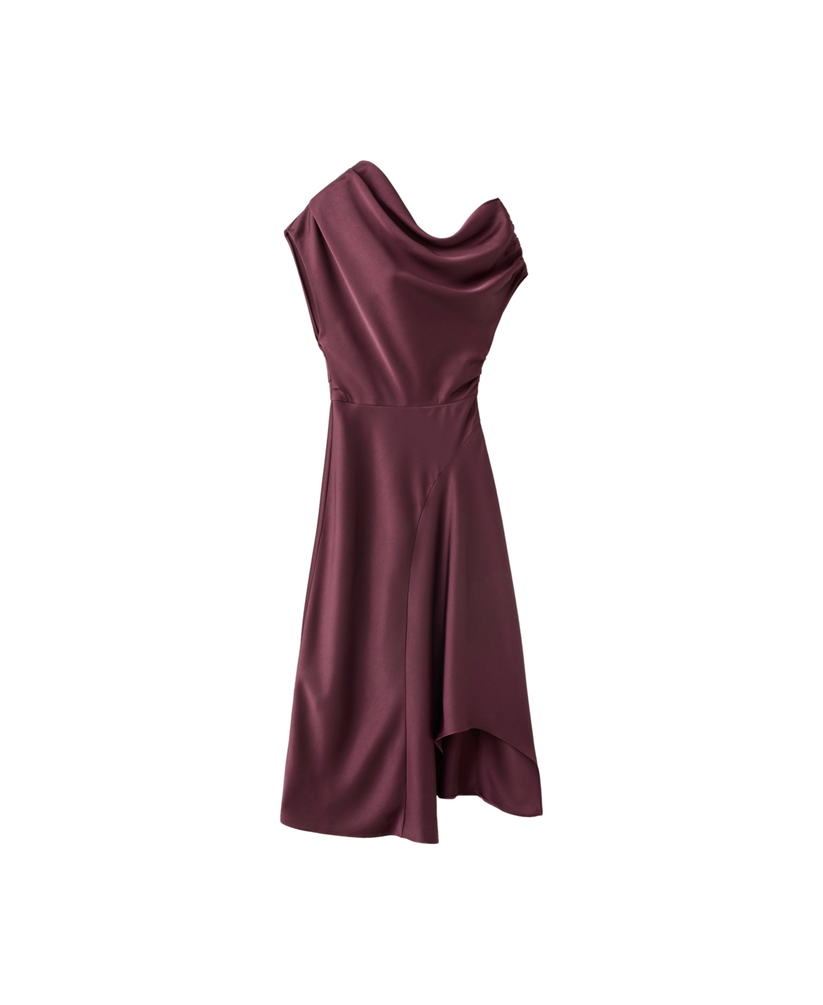 Mango Women’s Asymmetrical Ruched Off-the-Shoulder Dress – Wine