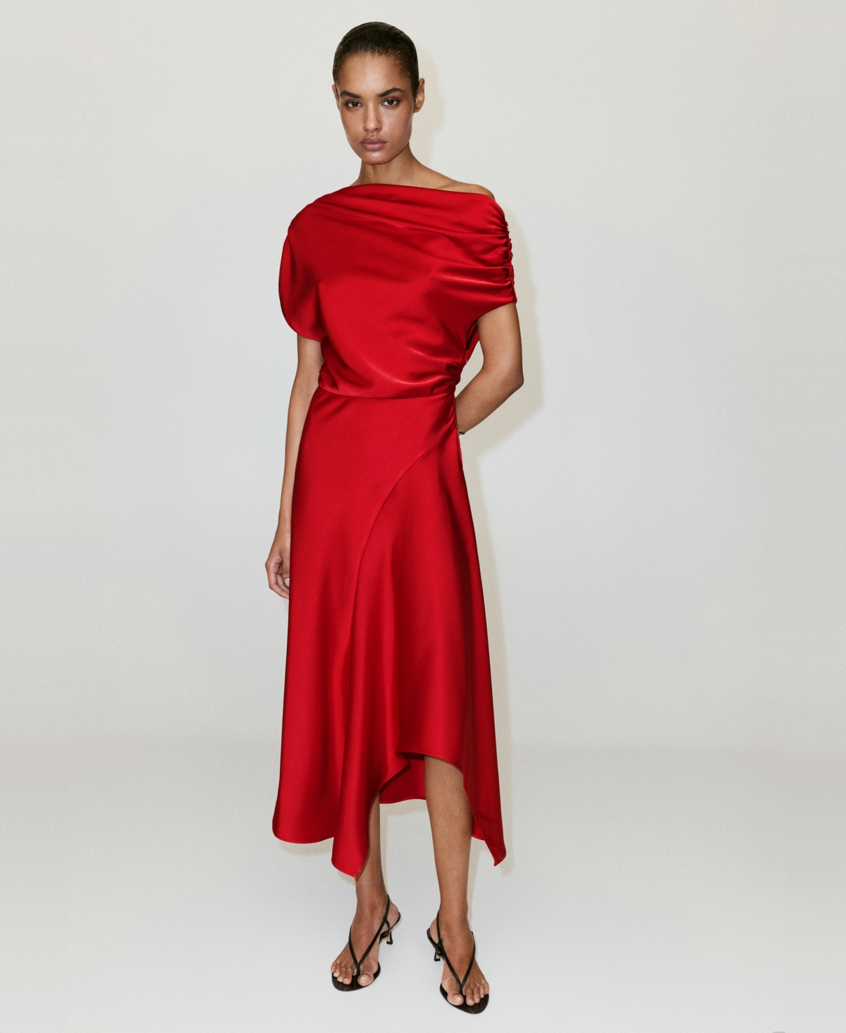 Mango Women’s Asymmetrical Satin Dress – Red