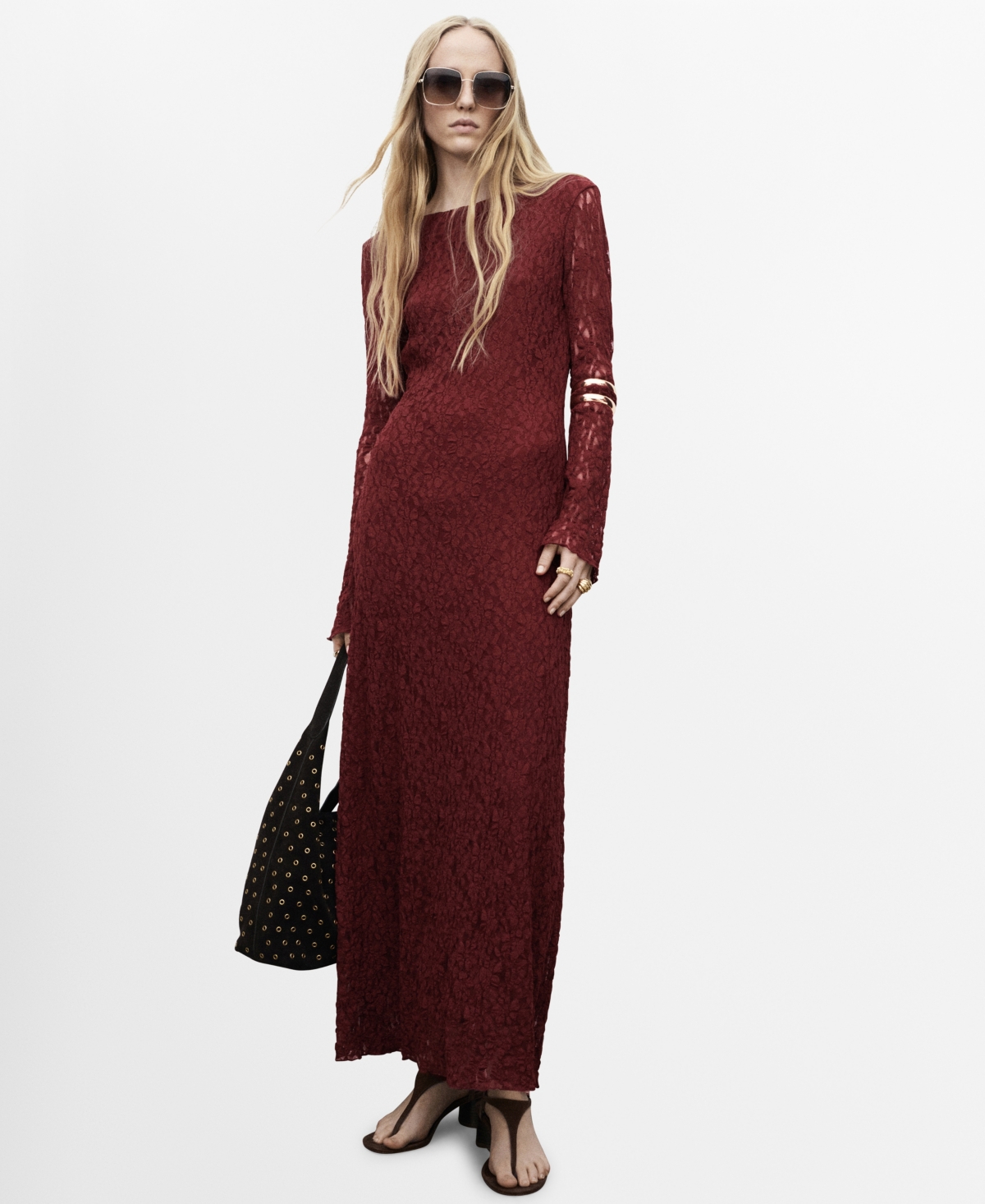 Mango Women’s Bell Sleeves Lace Dress – Wine Mango Women’s Bell Sleeves Lace Dress – Wine