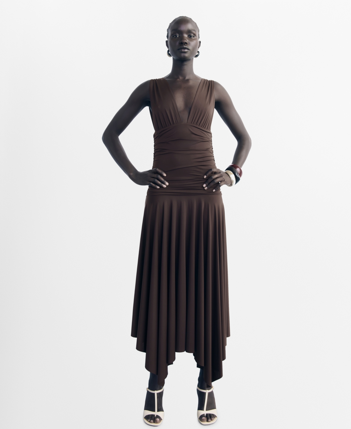 Mango Women’s Combined Design Long Dress – Brown