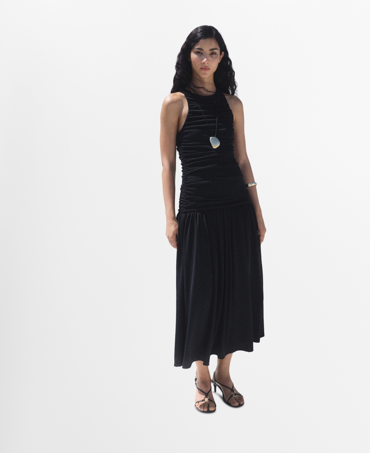 Mango Women’s Gathered Midi-Dress – Black