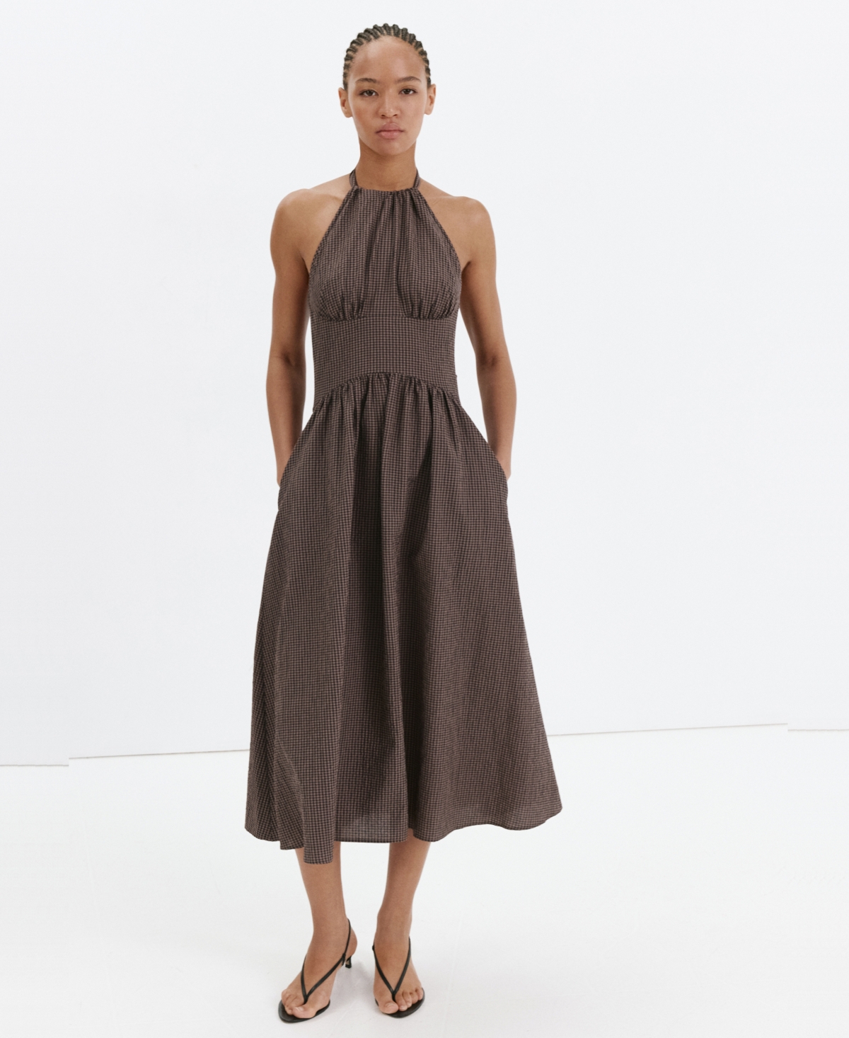 Mango Women’s Gingham Halter Dress – Brown