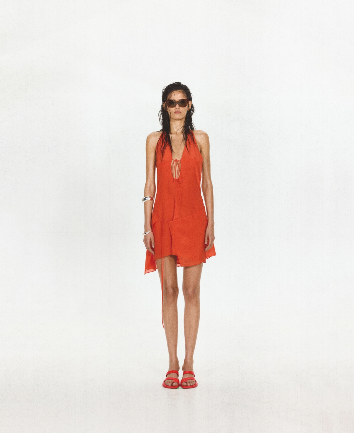 Mango Women’s Halter Bows Silk Overlay Dress – Red