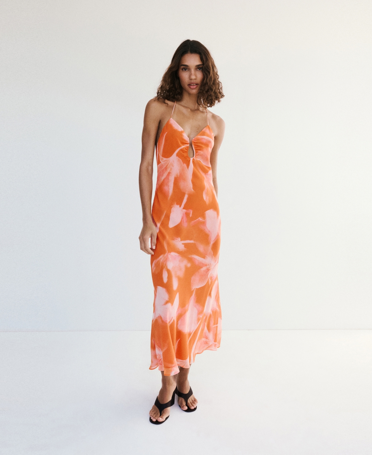 Mango Women’s Metallic Cutout Floral Dress – Orange Mango Women’s Metallic Cutout Floral Dress – Orange