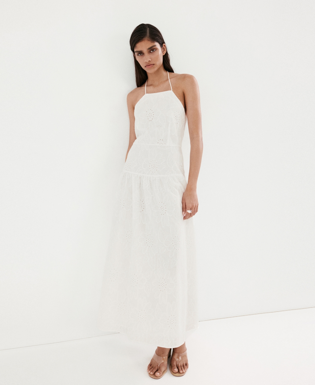 Mango Women’s Openwork-Embroidery Halter A-Line Cotton Dress – Off White Mango Women’s Openwork-Embroidery Halter A-Line Cotton Dress – Off White