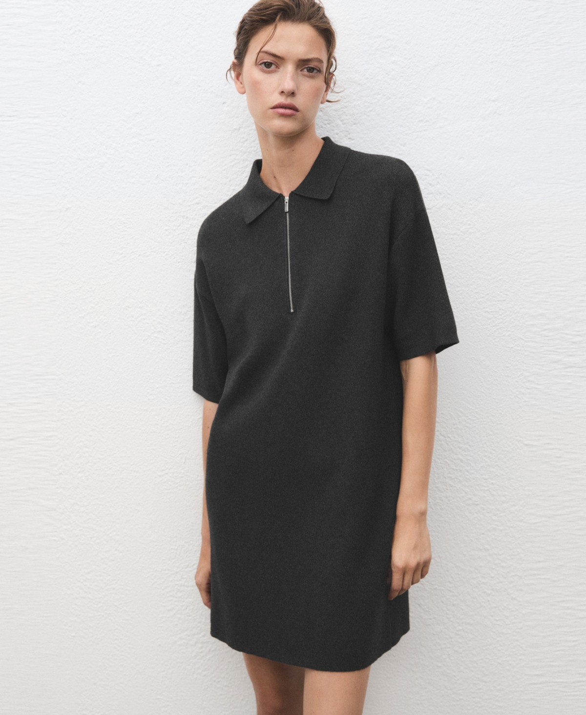 Mango Women’s Polo Neck Knitted Dress – Dark Heather Gray