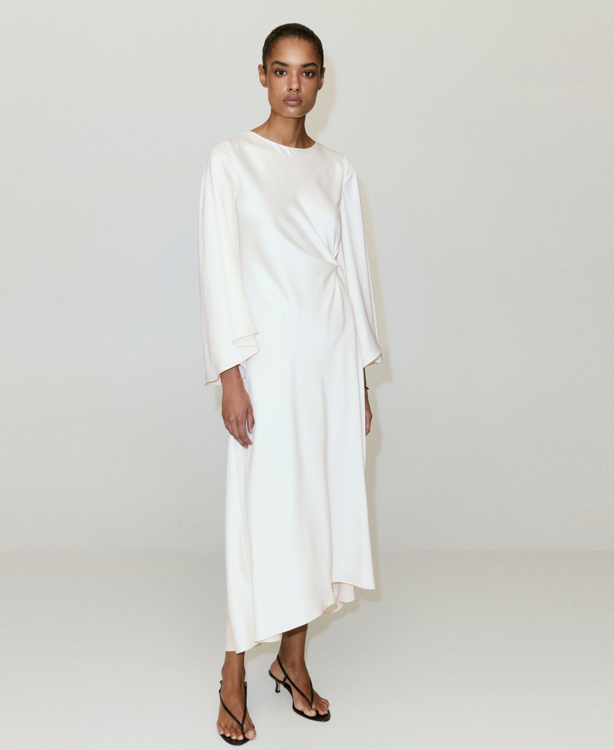 Mango Women’s Ruched Satin Dress – Light Beige Mango Women’s Ruched Satin Dress – Light Beige