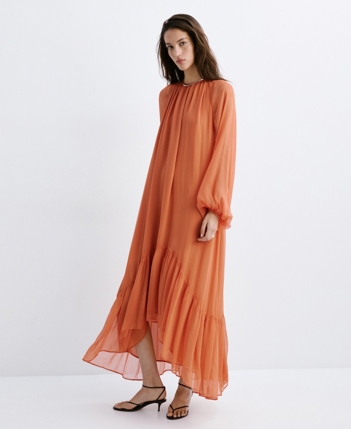 Mango Women’s Ruffles Flowy Dress – Orange
