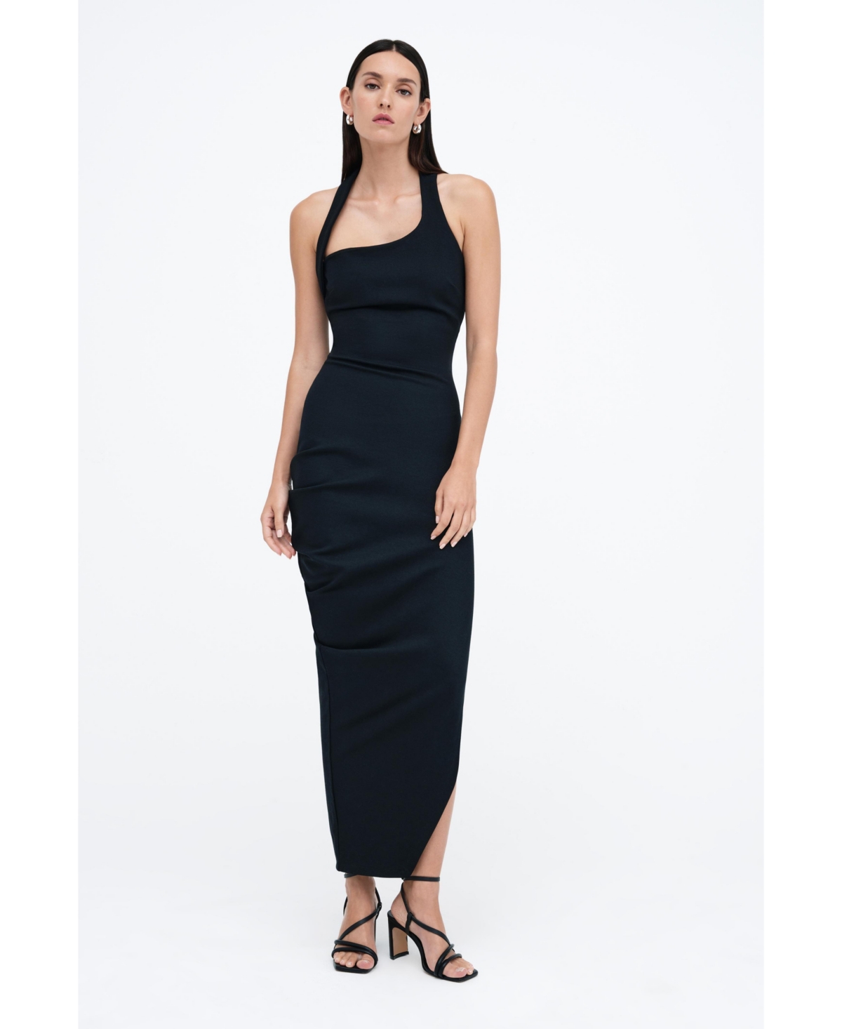 Marcella Women’s Gallery Asymmetric-Drape Halter Open-Back Side-Slit Maxi Dress – Black Marcella Women’s Gallery Asymmetric-Drape Halter Open-Back Side-Slit Maxi Dress – Black