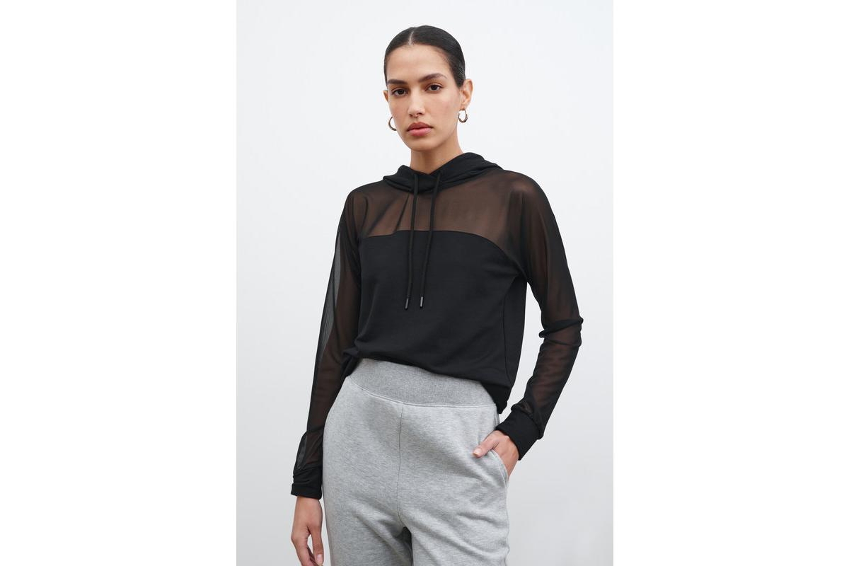 Marcella Women’s Park Sheer Hoodie – Black