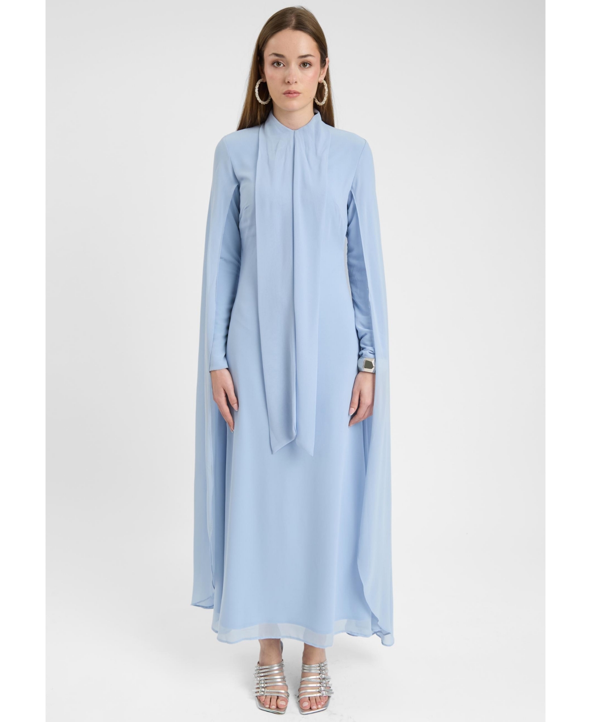 Maryisa Women’s Modest Chiffon Dress Maxi With Cape Style – Blue