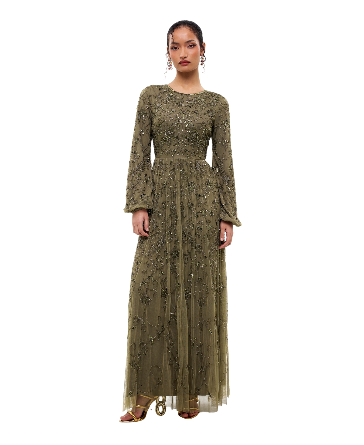 Maryisa Women’s Modest Ebellished Sequins A Line Maxi Dress – Khaki Maryisa Women’s Modest Ebellished Sequins A Line Maxi Dress – Khaki