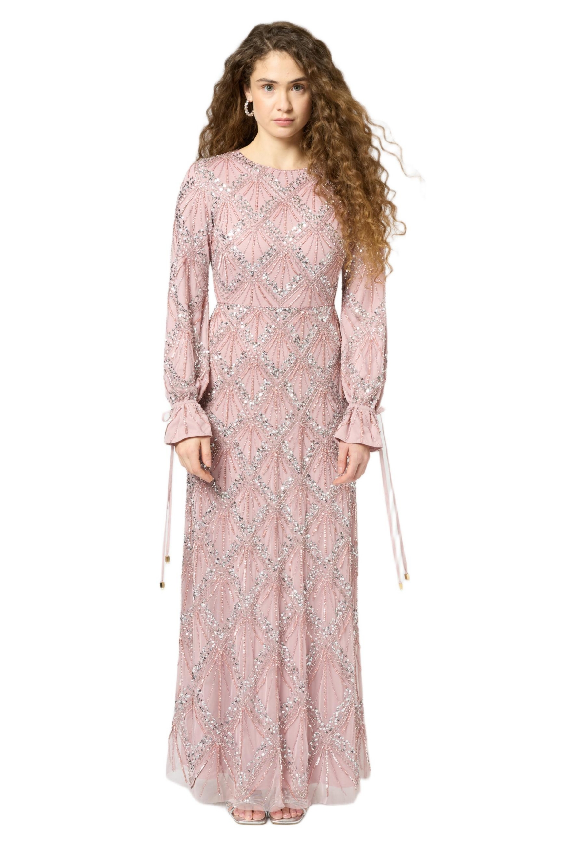 Maryisa Women’s Modest Embellished Sequin Beaded Dress – Frosted pink