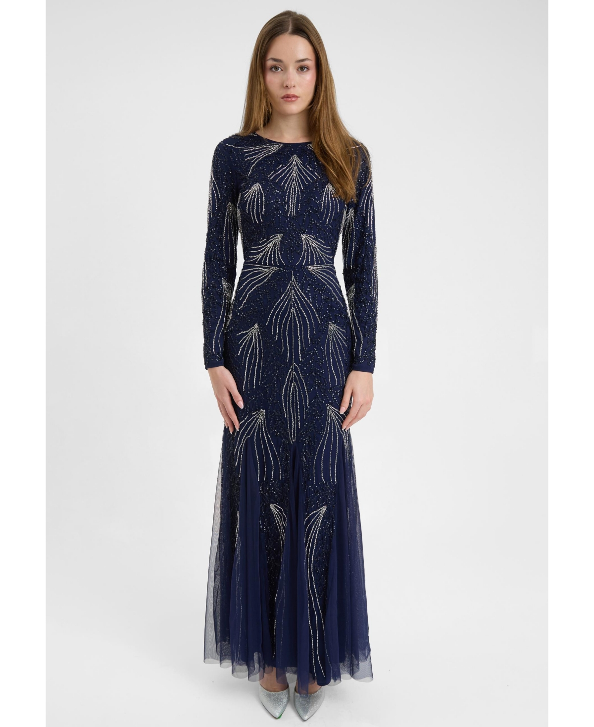 Maryisa Women’s Modest Embellished Sequin Beaded Dress Maxi With Designer Bottom – Mid night blue Maryisa Women’s Modest Embellished Sequin Beaded Dress Maxi With Designer Bottom – Mid night blue