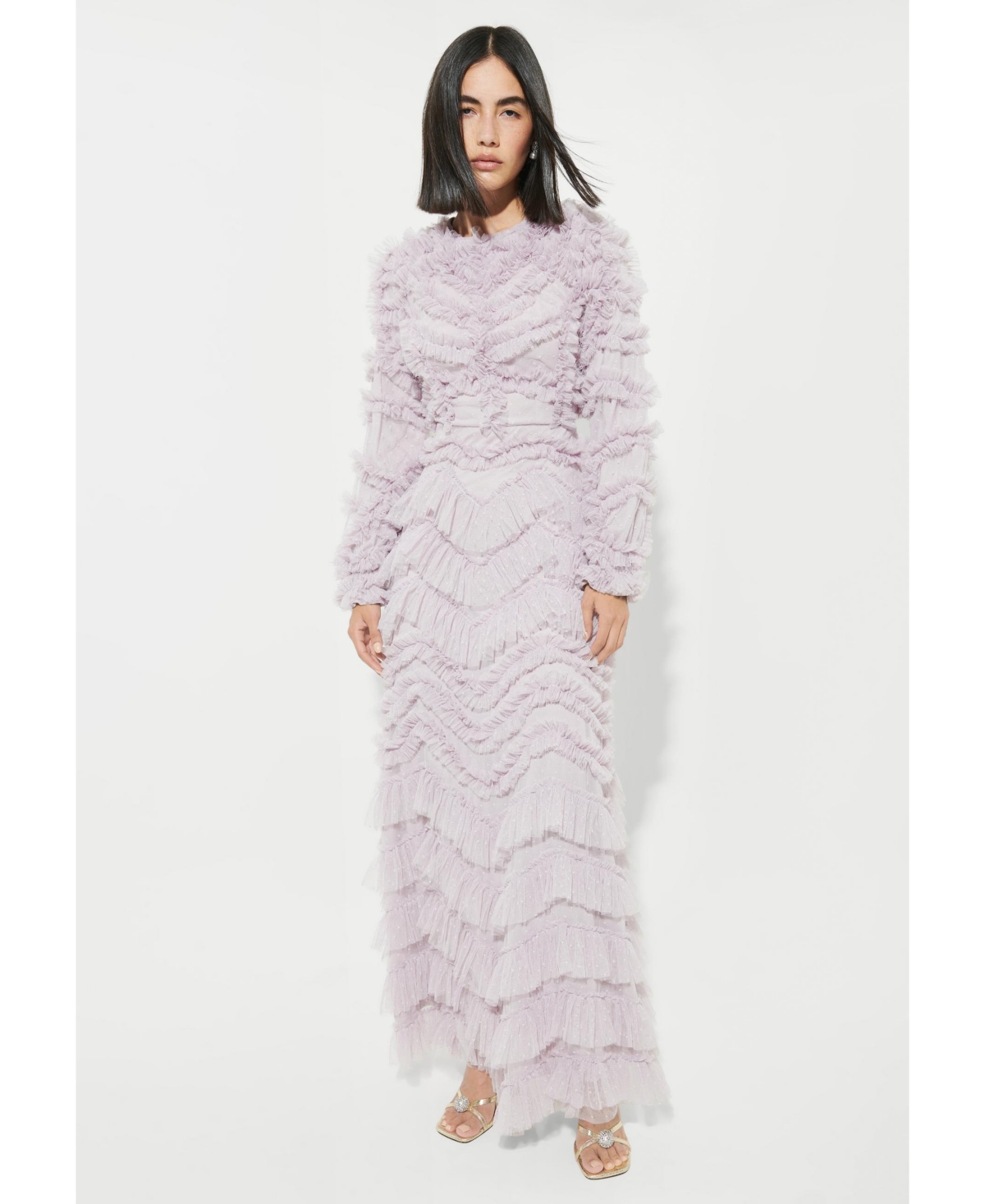 Maryisa Women’s Modest Ruffle Dress Maxi With Designer Sleeve – Lilac Maryisa Women’s Modest Ruffle Dress Maxi With Designer Sleeve – Lilac