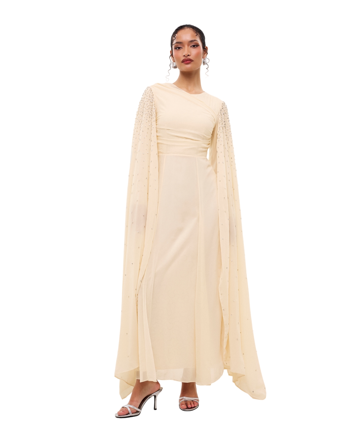 Maryisa Women’s Sequin-Embellished Cape-Style Sleeves Maxi Dress – Cream Maryisa Women’s Sequin-Embellished Cape-Style Sleeves Maxi Dress – Cream