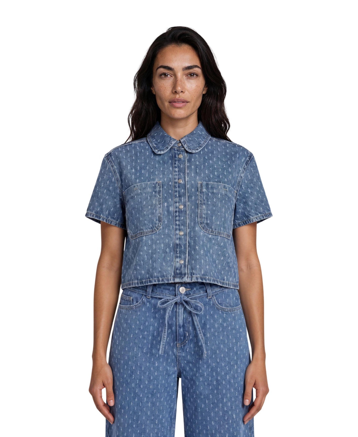 Masai Copenhagen Women’s Cropped Collared Snap-Front Shacket – Basic denim