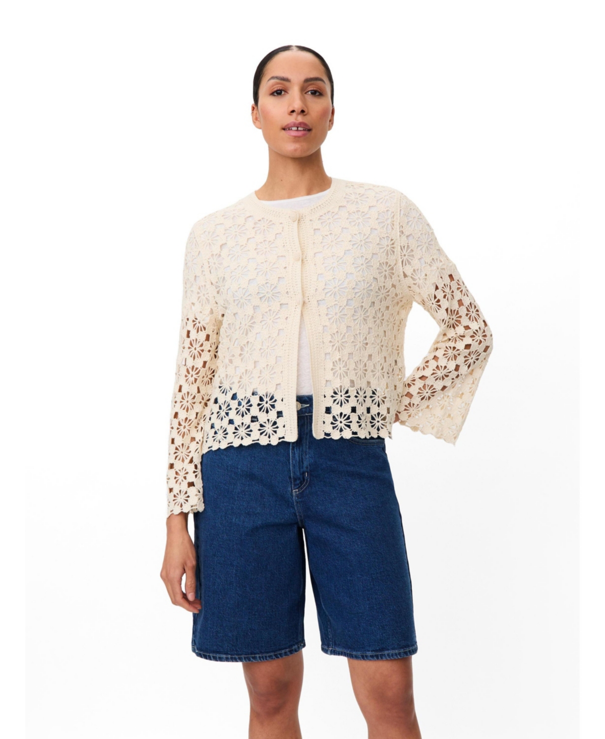 Masai Copenhagen Women’s Malittalis Crochet Floral Cardigan – Fog Masai Copenhagen Women’s Malittalis Crochet Floral Cardigan – Fog