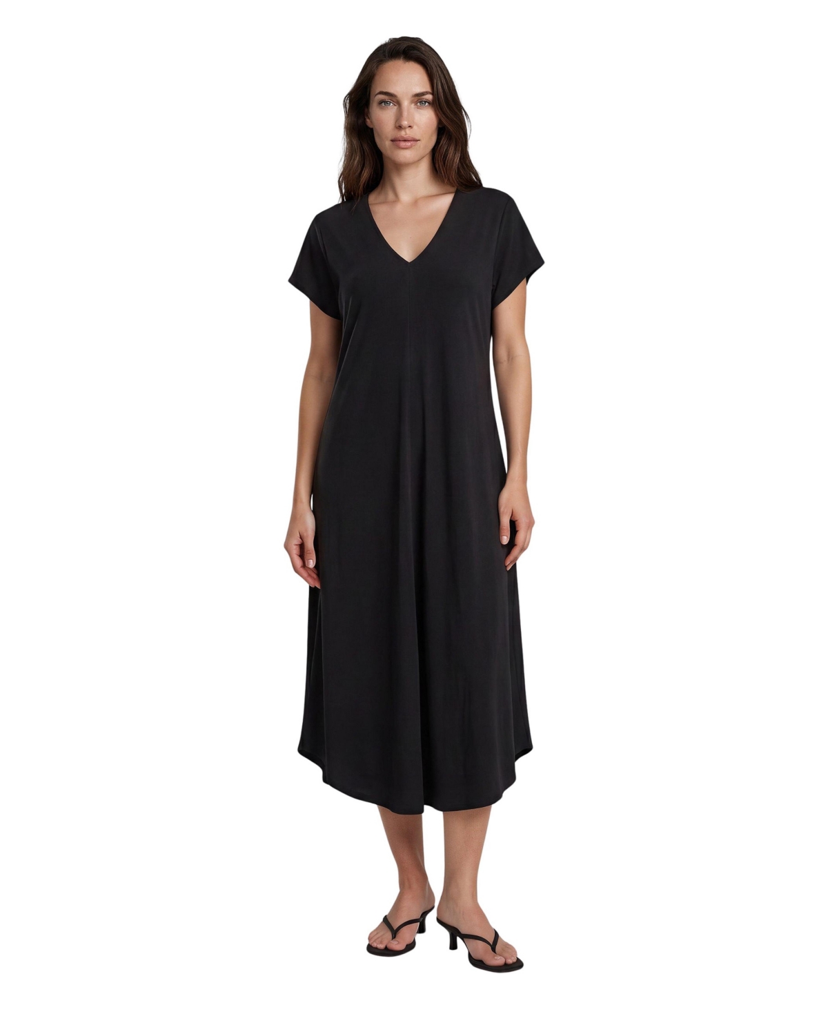 Masai Copenhagen Women’s Manebili V-Neck Draped Midi Dress – Black Masai Copenhagen Women’s Manebili V-Neck Draped Midi Dress – Black