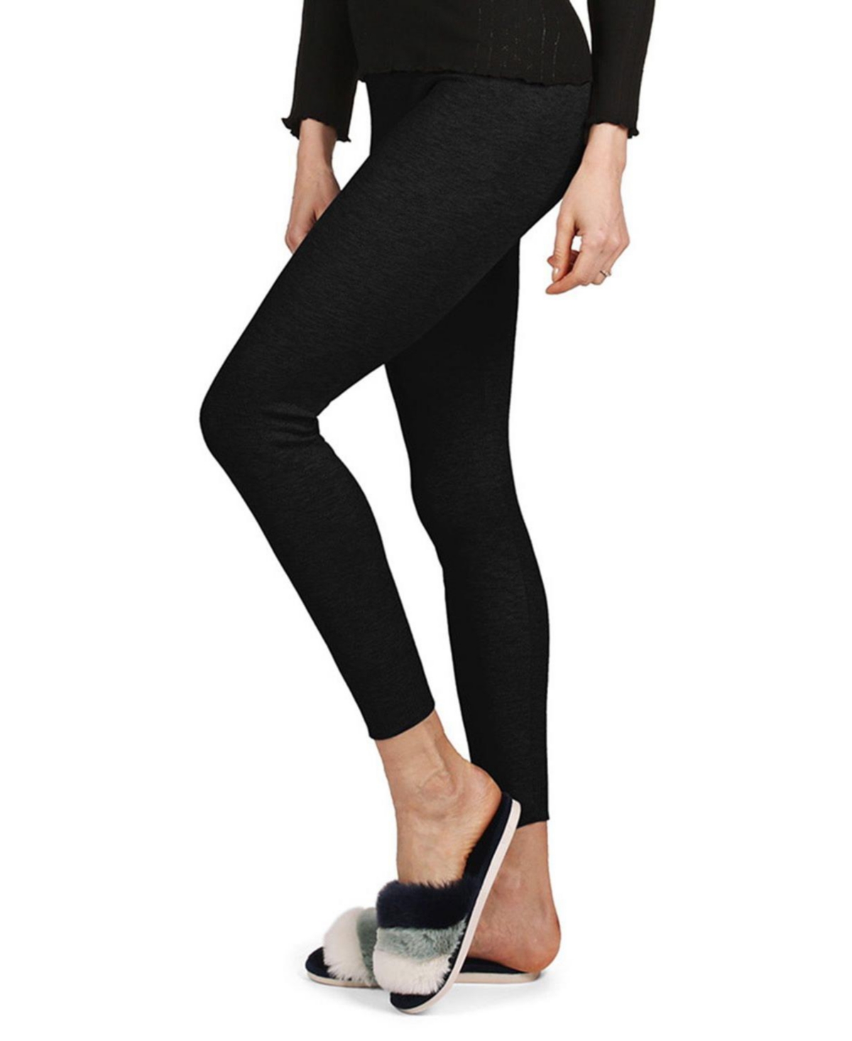 MeMoi Women’s 100% Cotton Pointelle Rib Knit Seamless Leggings – Black