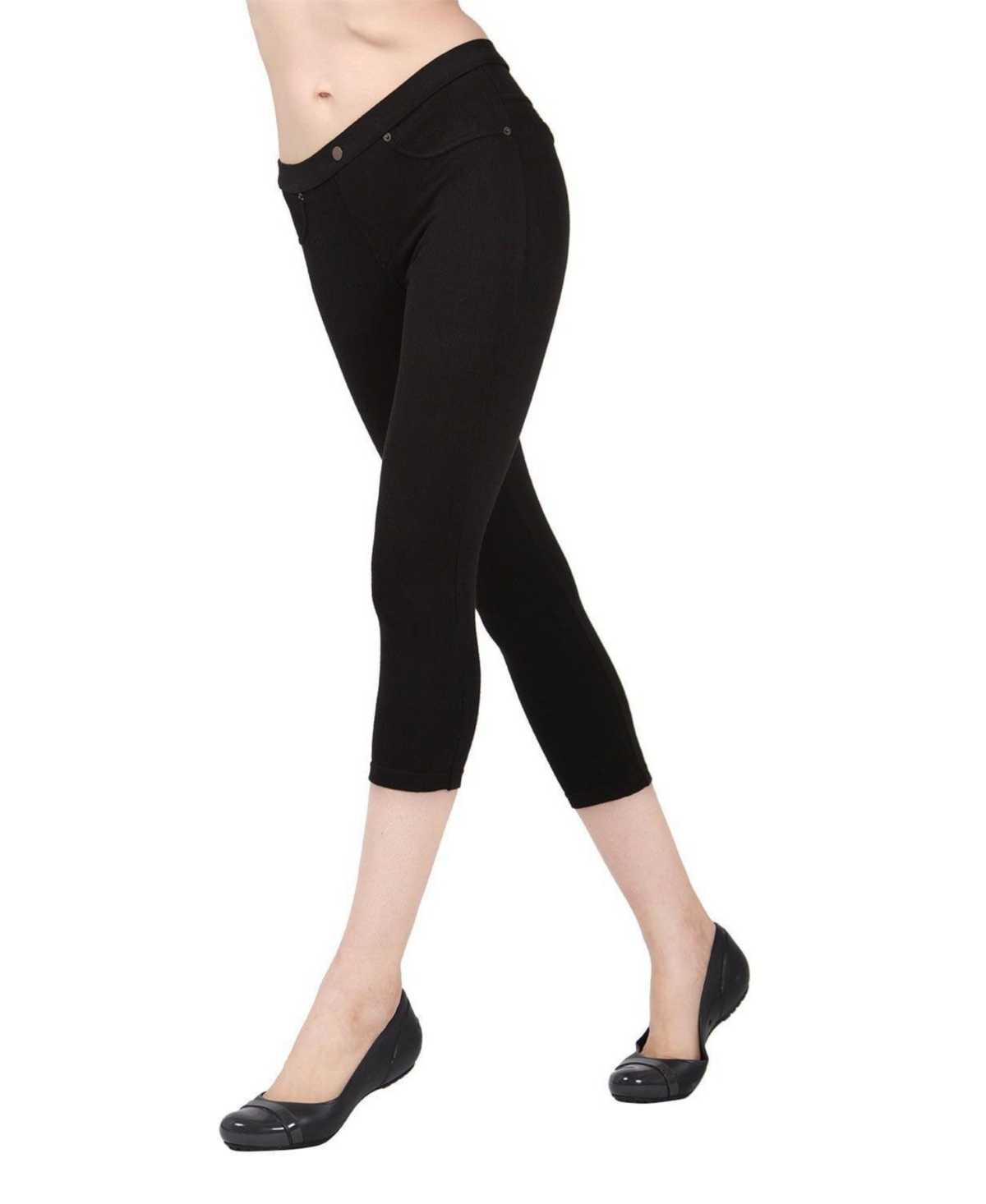 MeMoi Women’s Chino Capri-Length Cotton Blend Leggings – Black