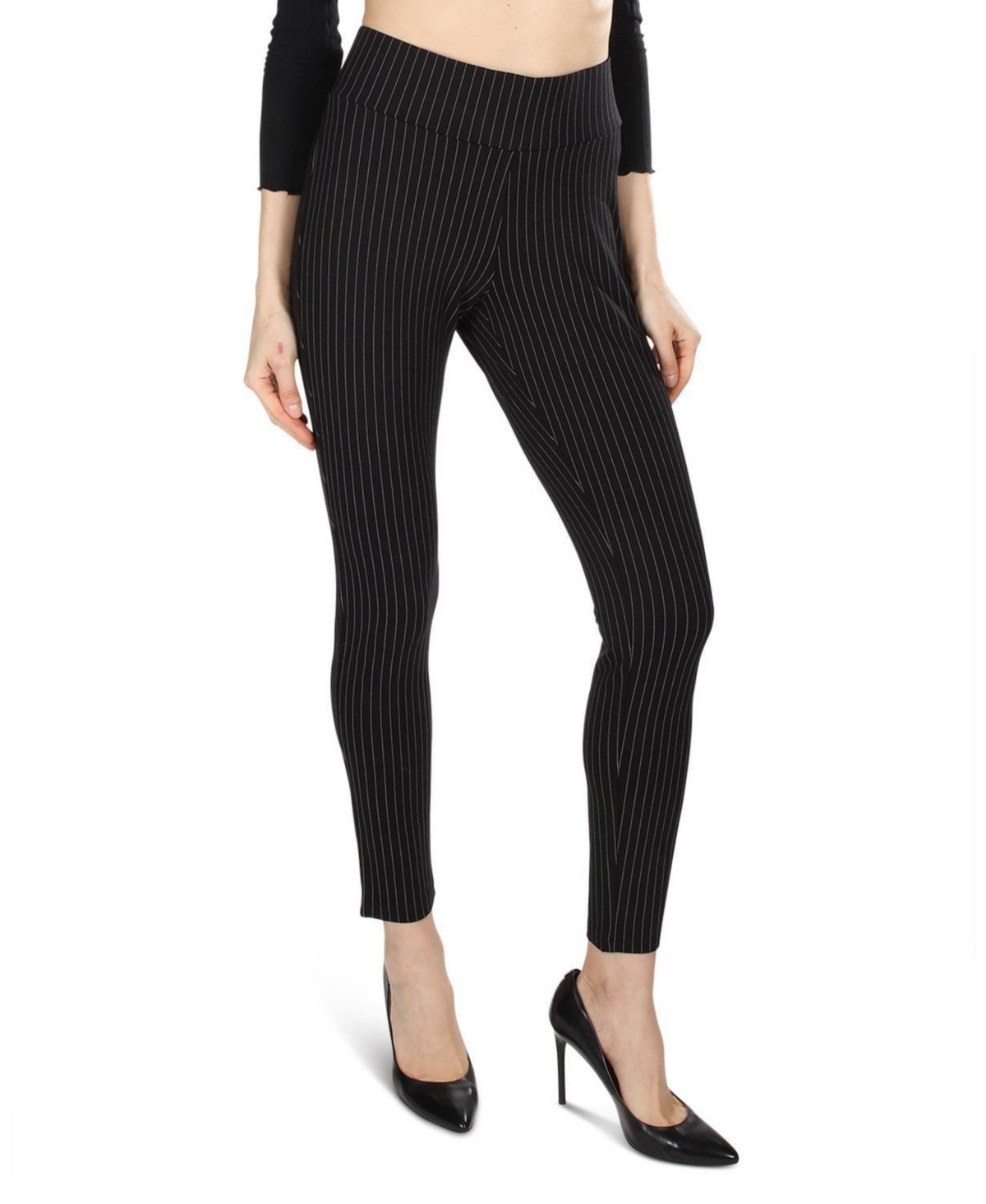 MeMoi Women’s Pinstripe High-Waist Straight Leg Shaping Leggings – Black MeMoi Women’s Pinstripe High-Waist Straight Leg Shaping Leggings – Black