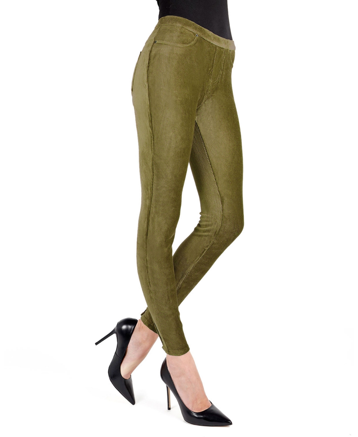 MeMoi Women’s Thin Ribbed Stretch Corduroy Leggings – Bison