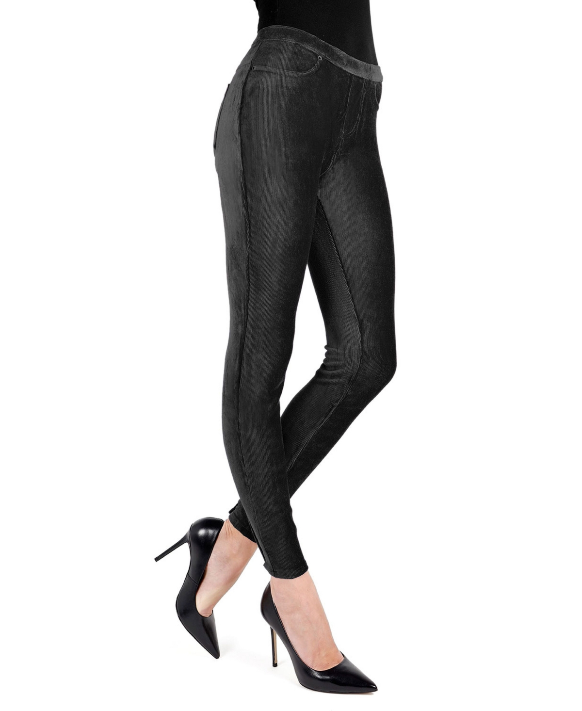 MeMoi Women’s Thin Ribbed Stretch Corduroy Leggings – Black MeMoi Women’s Thin Ribbed Stretch Corduroy Leggings – Black