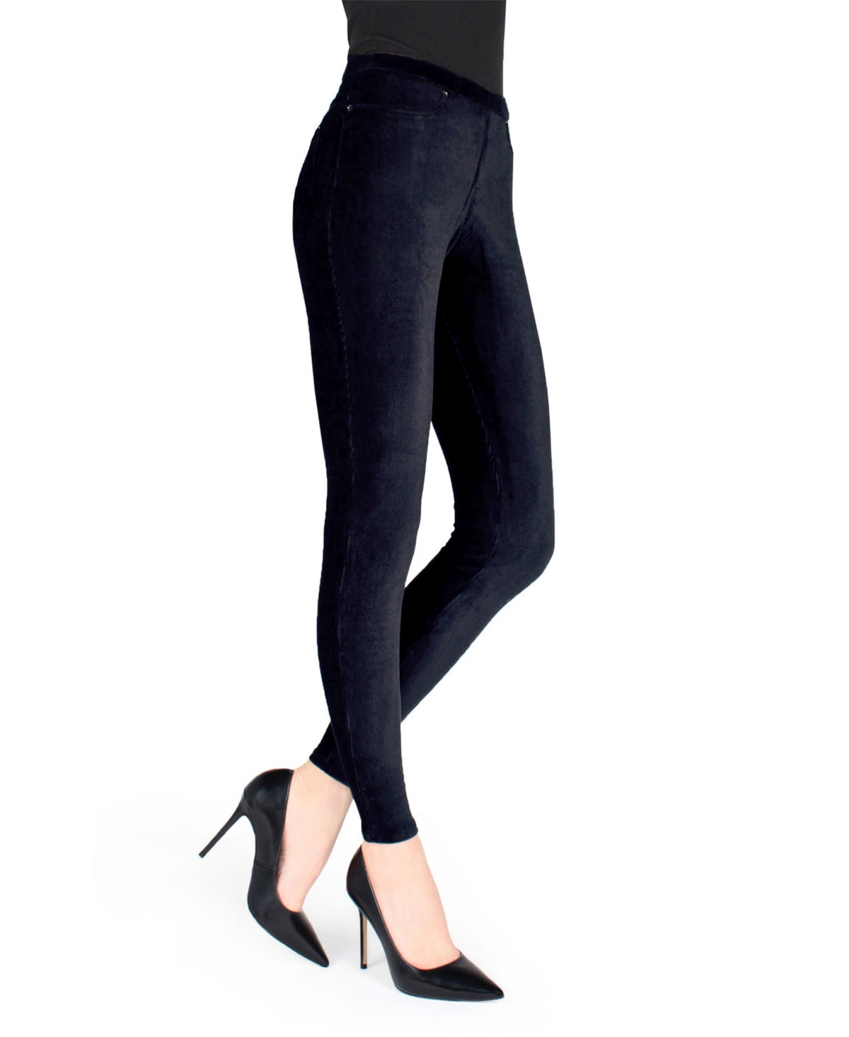 MeMoi Women’s Thin Ribbed Stretch Corduroy Leggings – Navy