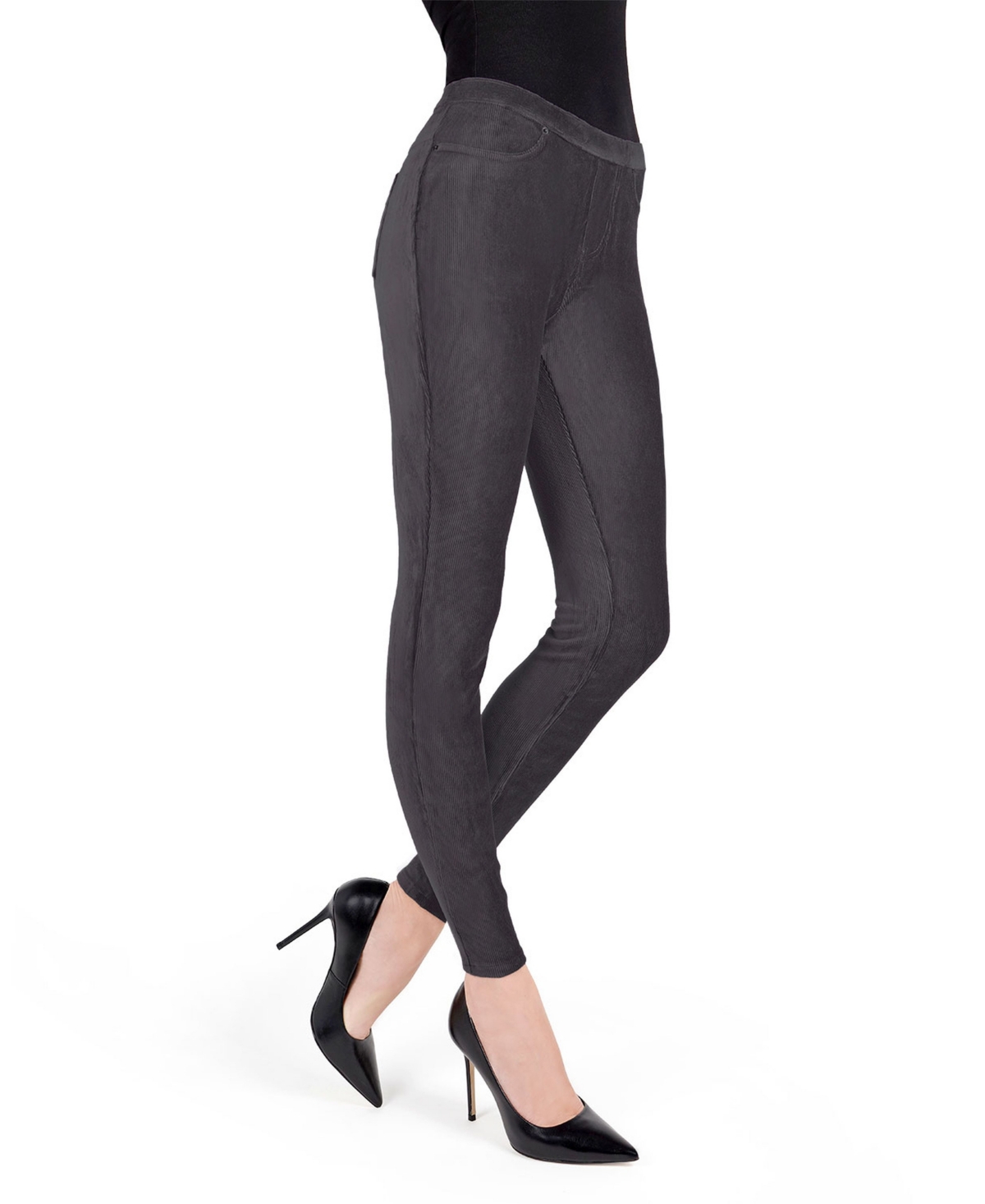 MeMoi Women’s Thin Ribbed Stretch Corduroy Leggings – Pavement