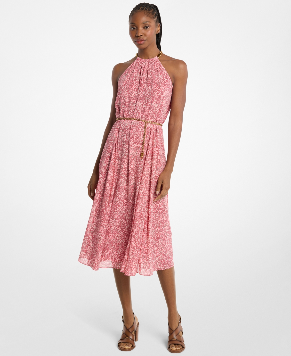 Michael Kors Women’s Chain Belt Halter Neck Midi Dress – Light Berry Sorbet Michael Kors Women’s Chain Belt Halter Neck Midi Dress – Light Berry Sorbet