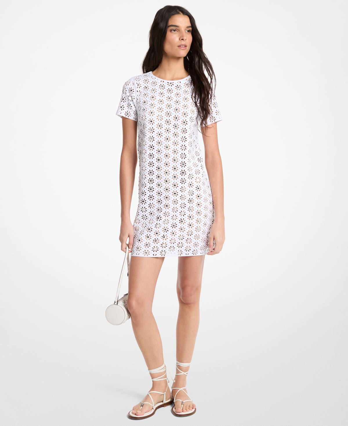 Michael Kors Women’s Crochet Crewneck A-Line Mini Dress – White