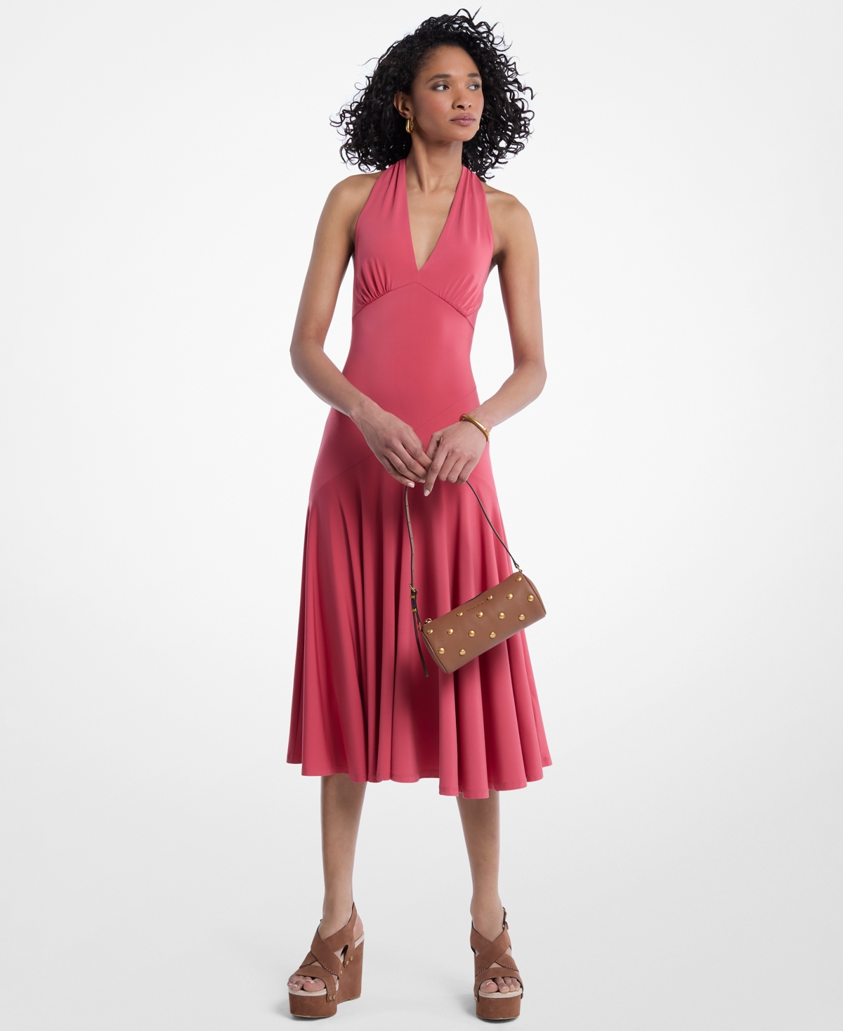 Michael Kors Women’s Halter V-Neck Midi Dress – Light Berry Sorbet