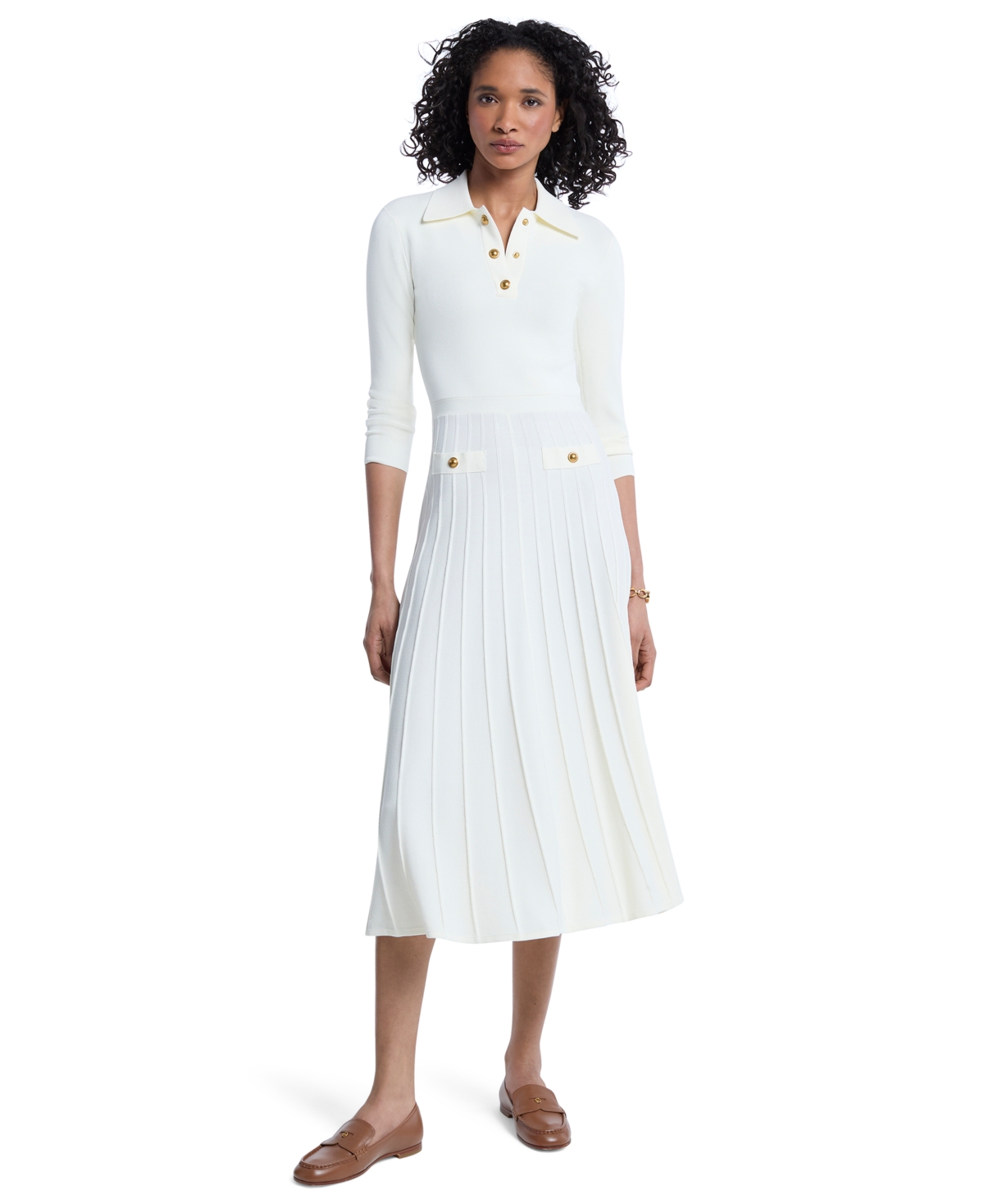 Michael Kors Women’s Midi Stretch-Knit Polo Dress – Bone Michael Kors Women’s Midi Stretch-Knit Polo Dress – Bone
