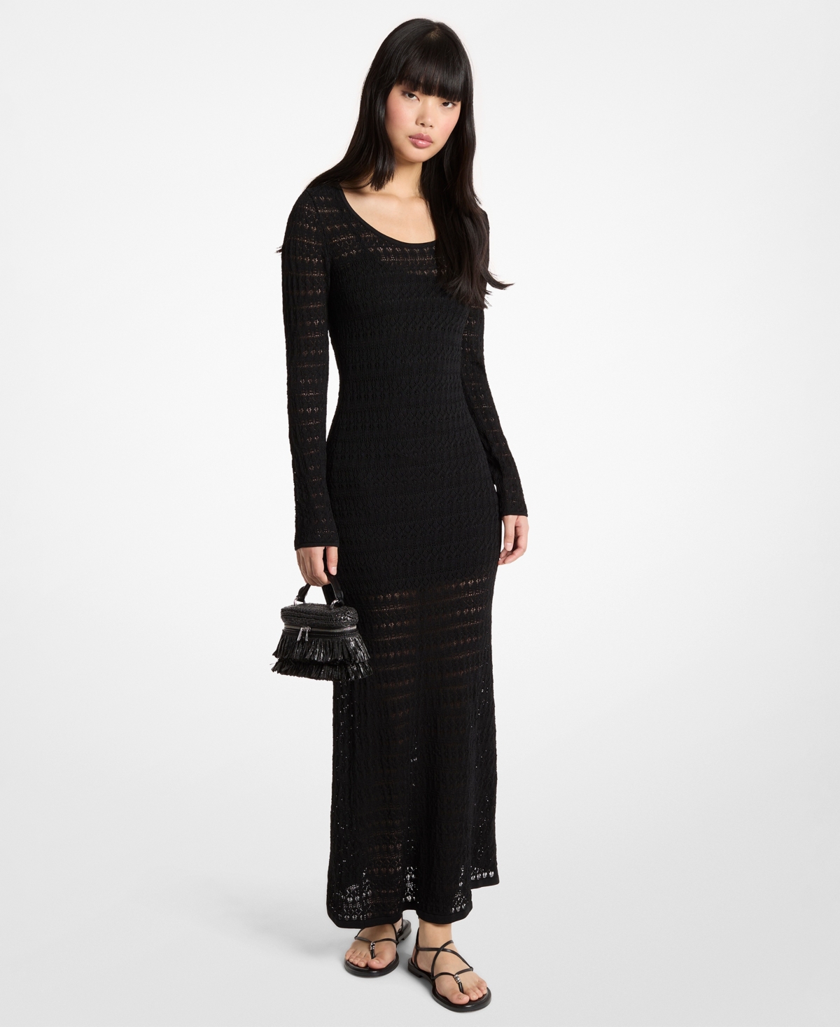 Michael Kors Women’s Pointelle Scoop Neck Sweater Maxi Dress – Black Michael Kors Women’s Pointelle Scoop Neck Sweater Maxi Dress – Black