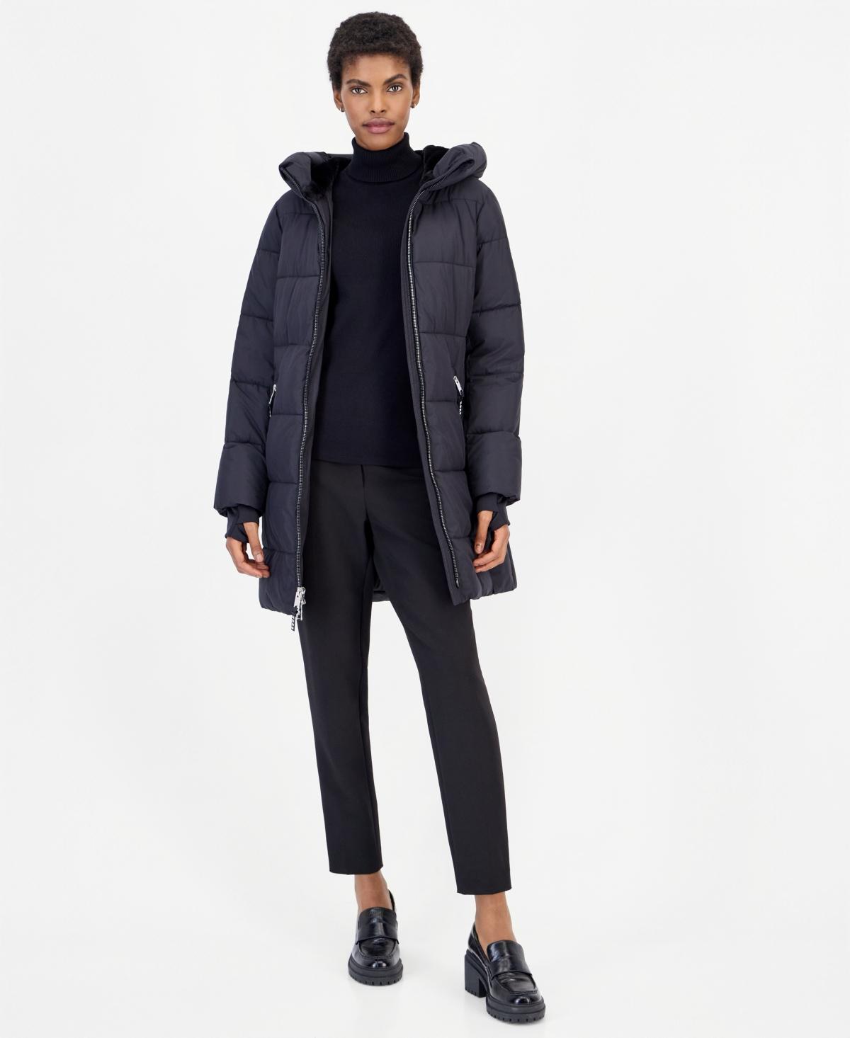 Michael Kors Women’s Puffer Hooded Coat, Created for Macy’s – Black