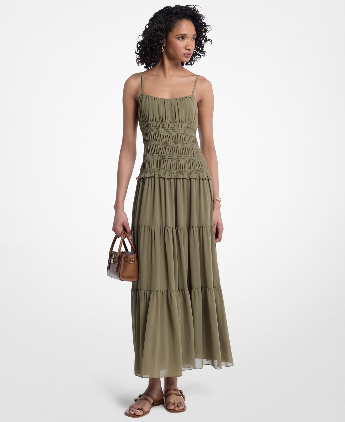 Michael Kors Women’s Square Neck Smocked Dress – Safari Green Michael Kors Women’s Square Neck Smocked Dress – Safari Green