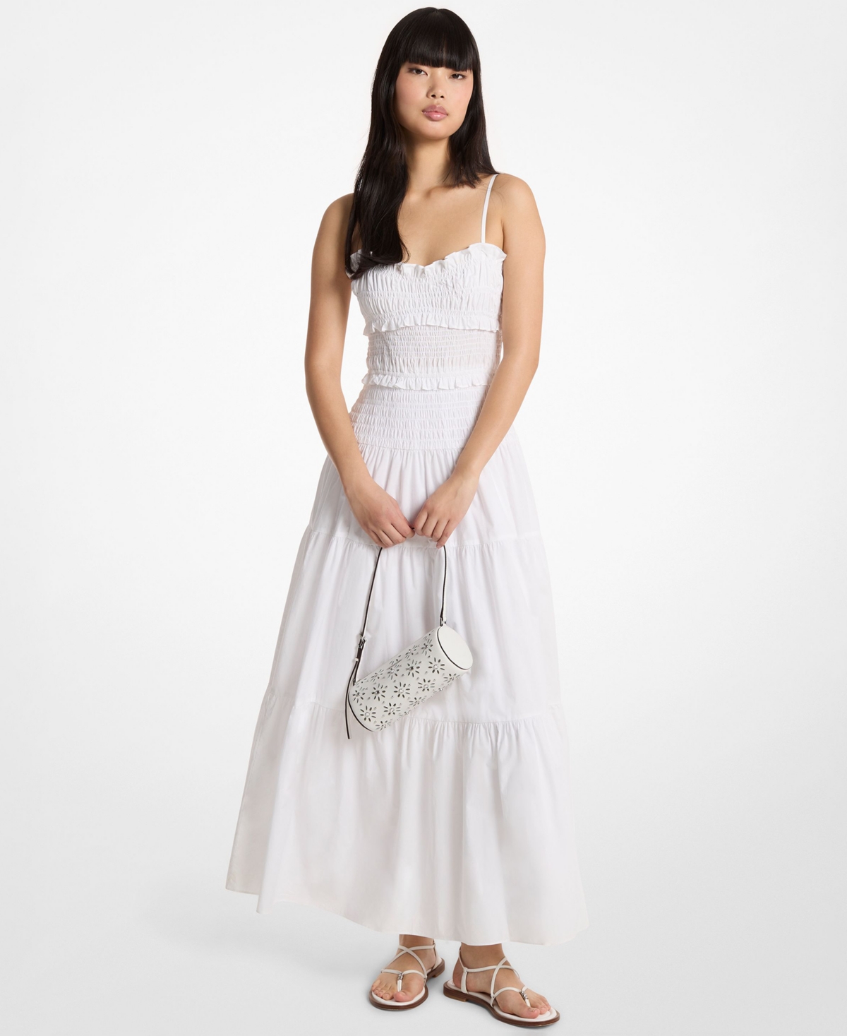 Michael Kors Women’s Sweetheart Neck Smocked Maxi Dress – White Michael Kors Women’s Sweetheart Neck Smocked Maxi Dress – White