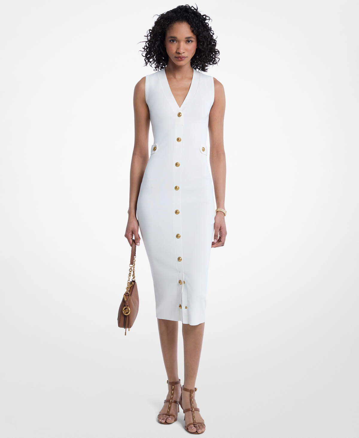 Michael Kors Women’s V-Neck Sleeveless Midi Dress – Bone Michael Kors Women’s V-Neck Sleeveless Midi Dress – Bone