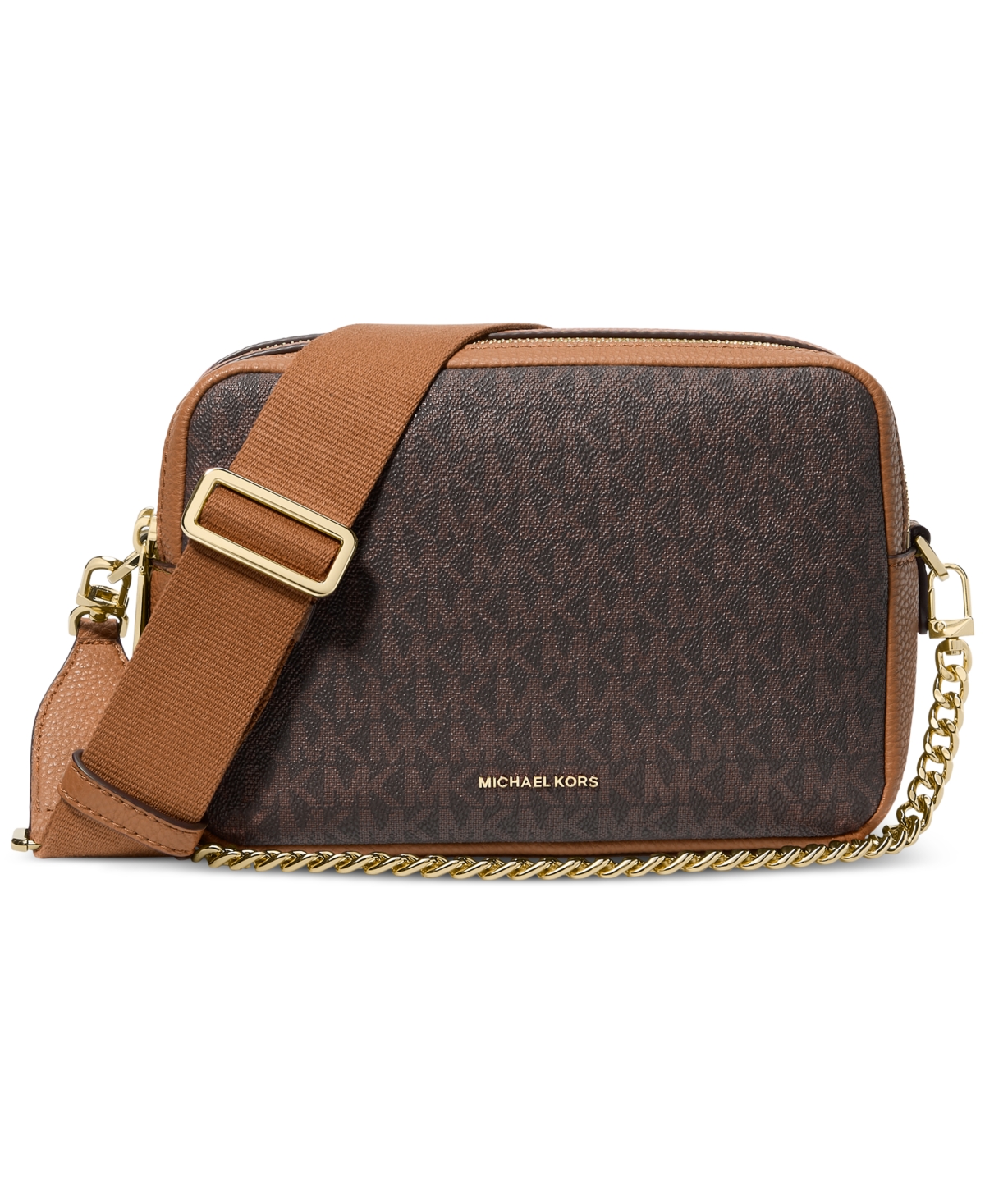 Michael Michael Kors Bryant Medium Double Zip Chain Camera Crossbody – Brown/ Acorn