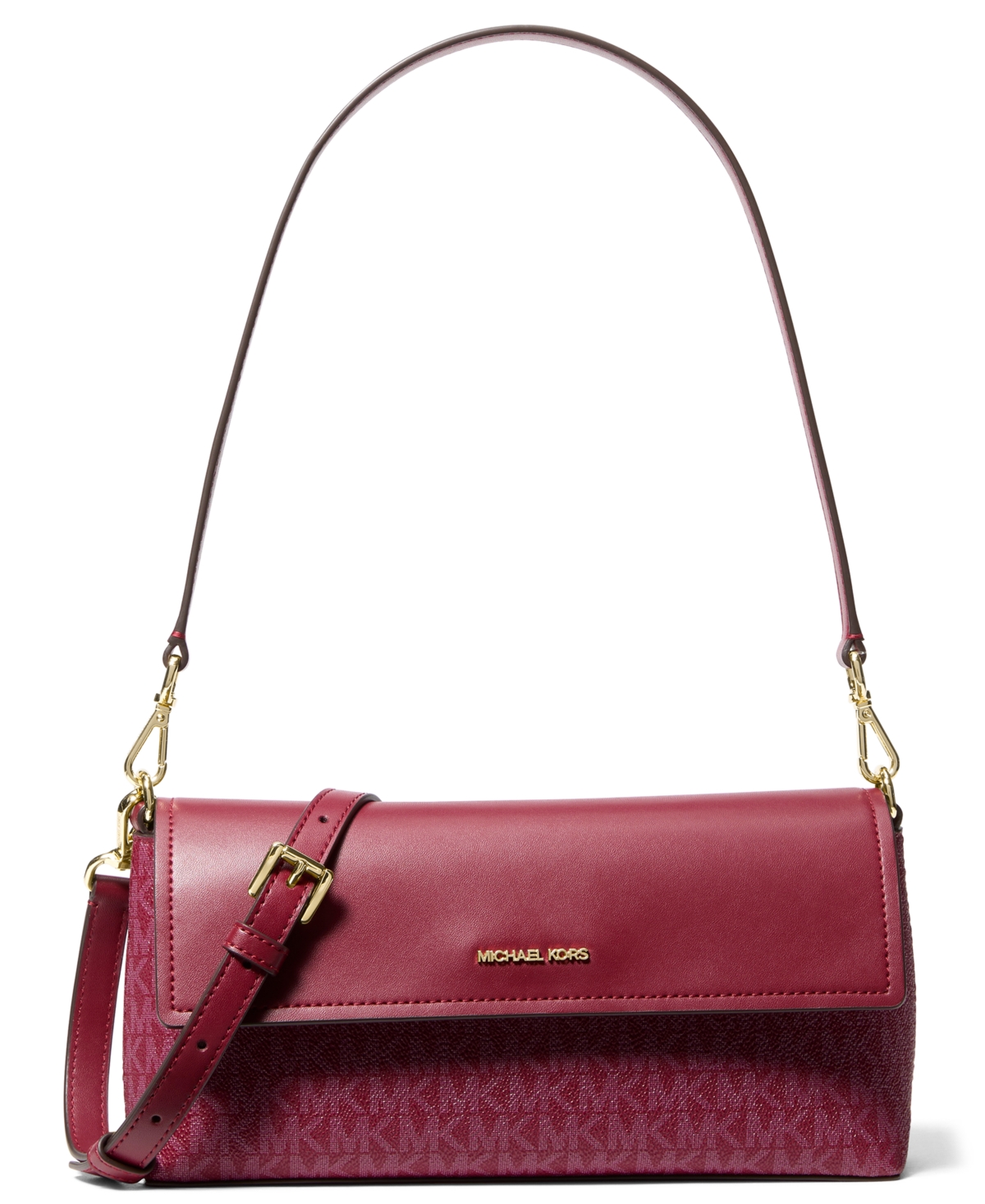 Michael Michael Kors Nabela Small Convertible Pouchette Crossbody Handbag – Deep Red Michael Michael Kors Nabela Small Convertible Pouchette Crossbody Handbag – Deep Red