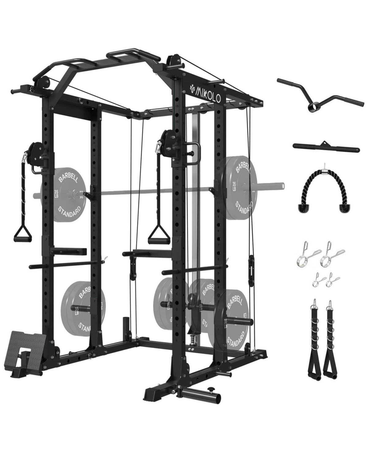 Mikolo Power Cage with Cable Crossover & Lat Pulldown System, 1500LB Home Gym Rack (Red) – Black Mikolo Power Cage with Cable Crossover & Lat Pulldown System, 1500LB Home Gym Rack (Red) – Black